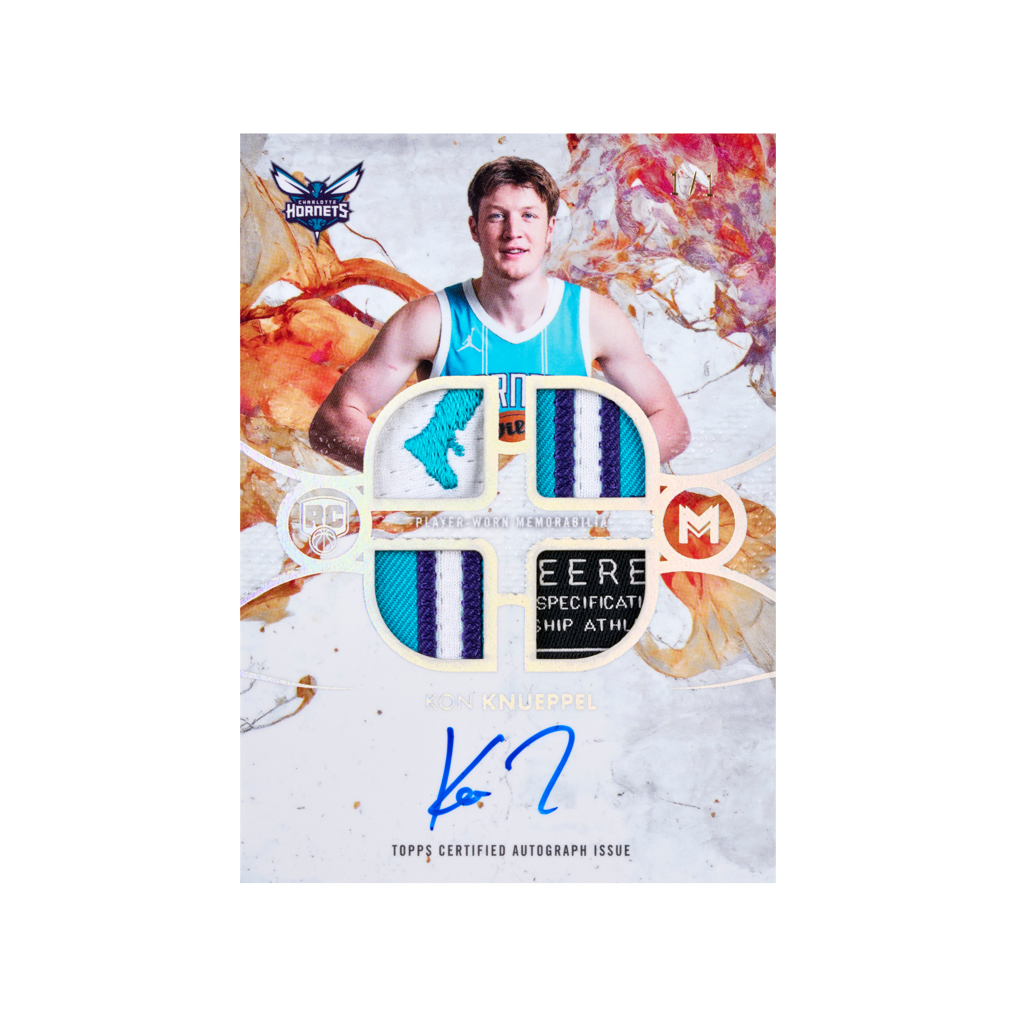 2025-26 Motif Basketball Rookie Quad Relic Autograph Platinum Kon Knueppel